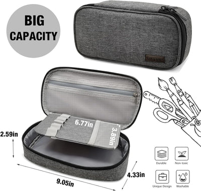 Estuche lápices doble cremallera color gris