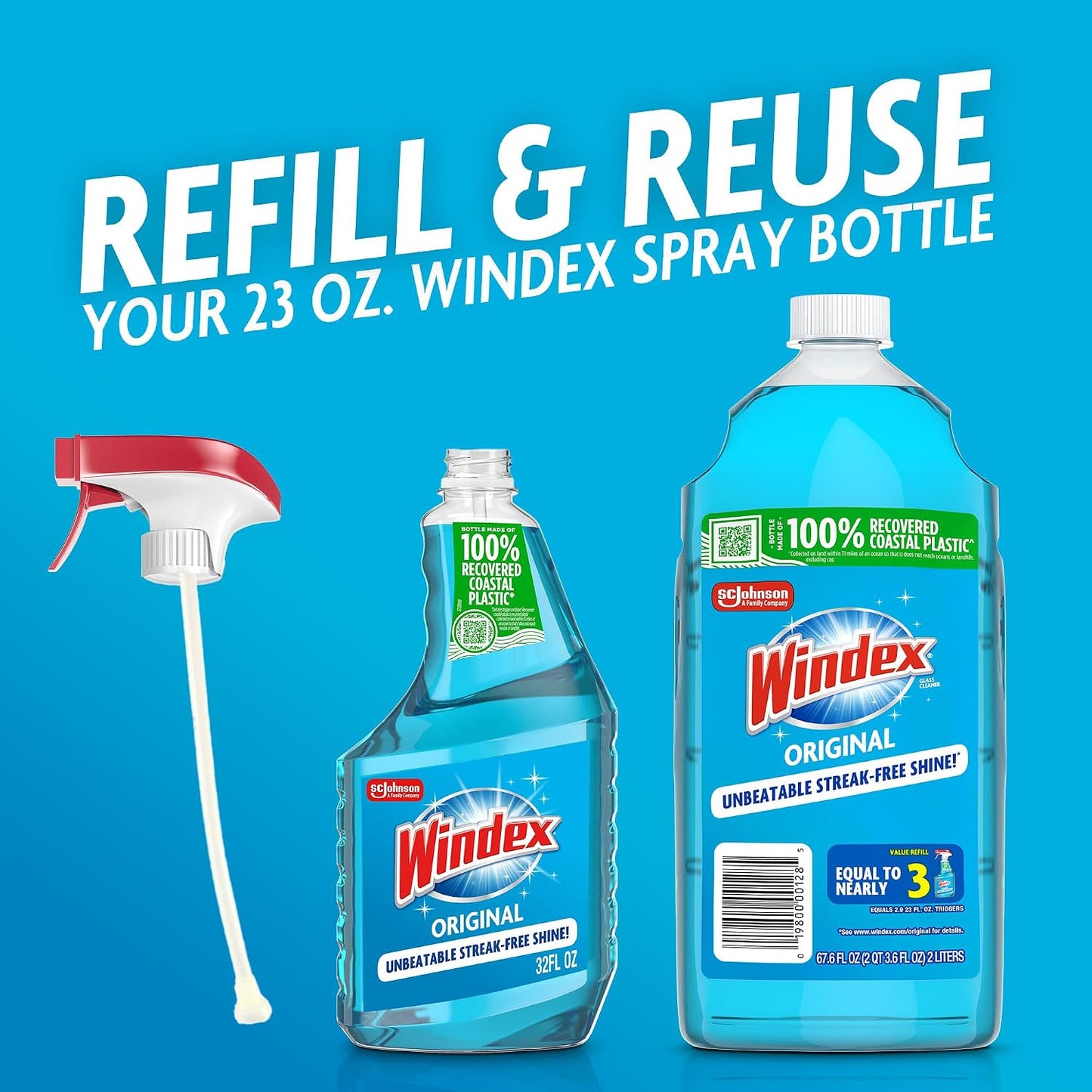 Botella Windex 2L reciclada plástico espray limpieza vidrio