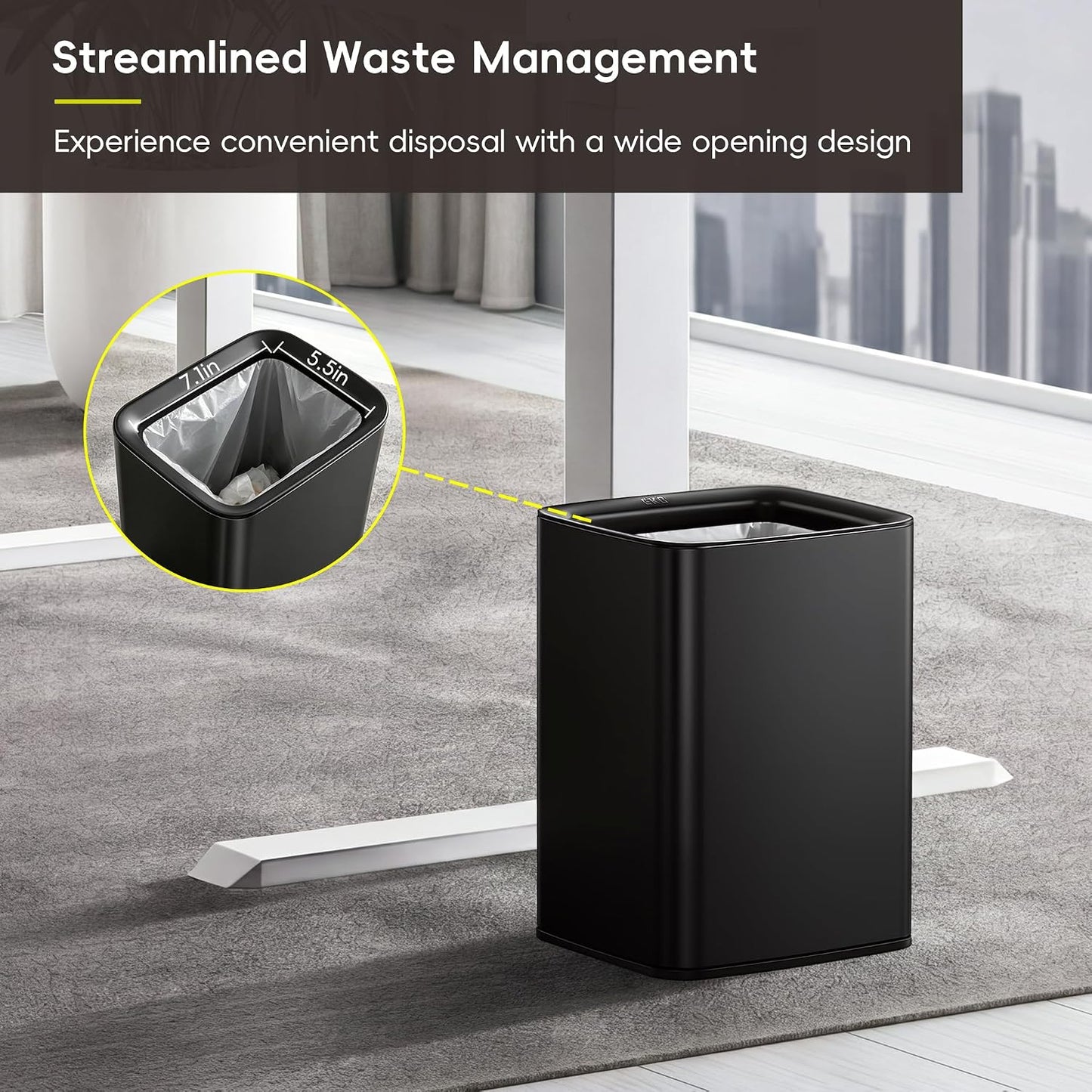 Cubo basura acero inox negro mate 10L con cesta