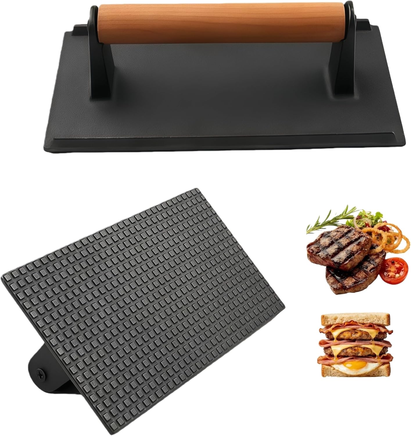 Prensa hierro fundido para parrilla rectangular antiadherente
