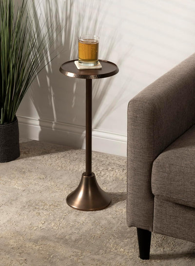 Mesa bebidas moderna pedestal 9x9x23pulg bronce decorativa