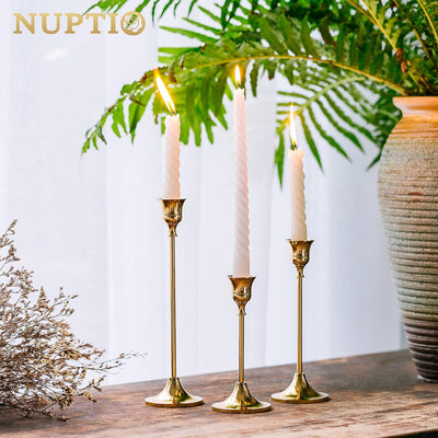 Portavelas latón dorado vintage set 3 decorativo mesa chimenea