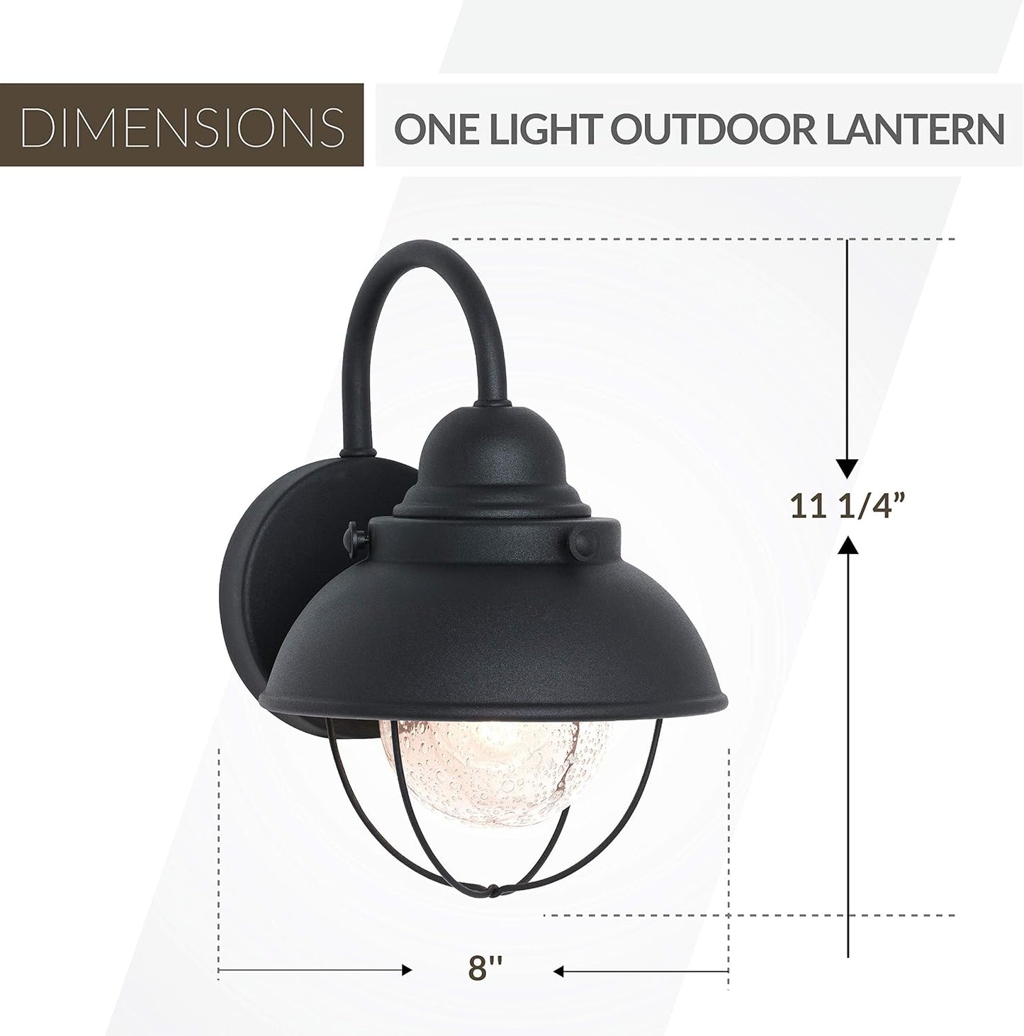 Farol pared exterior vidrio transparente negro 11.25pulg