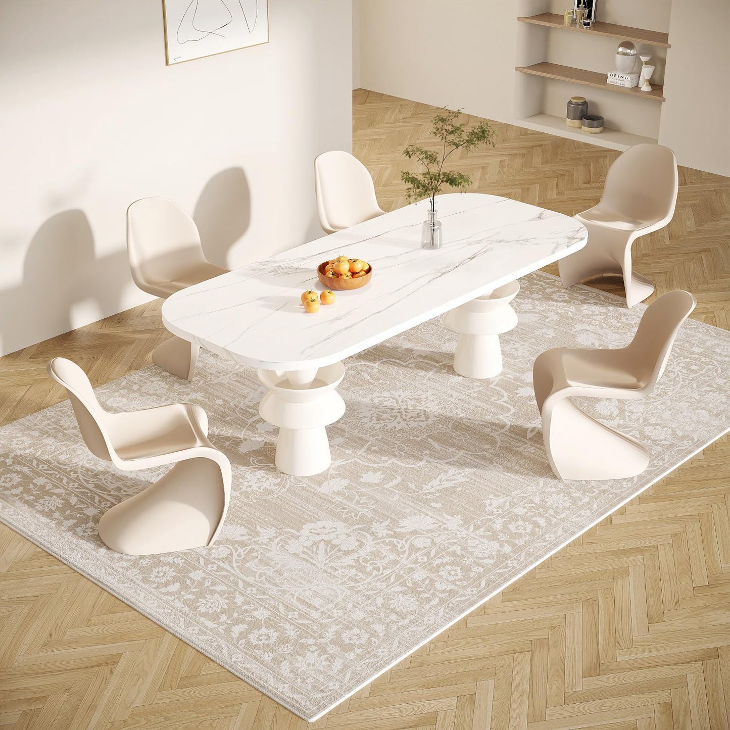 Alfombra bohemia vintage beige 8x10ft antiderrap lavable