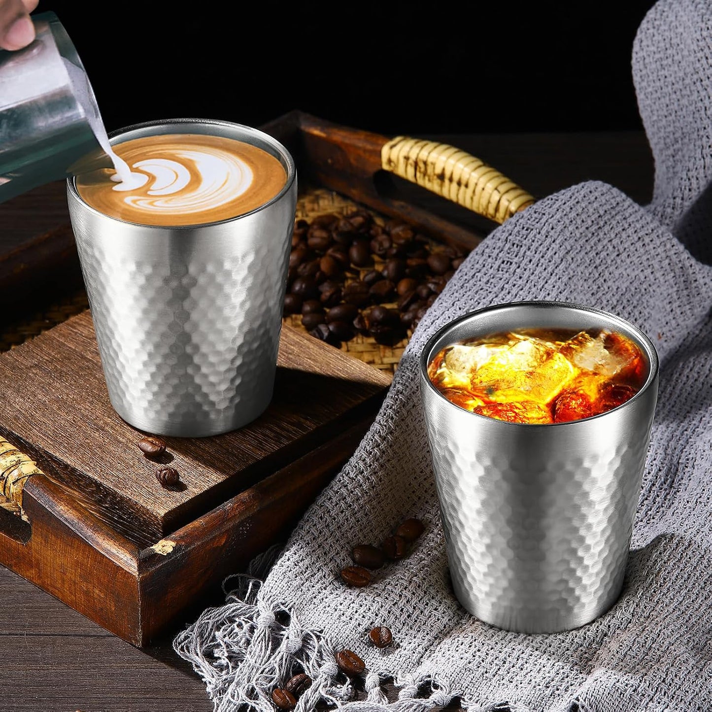 Vasos acero inox 10oz doble pared apilables plateado