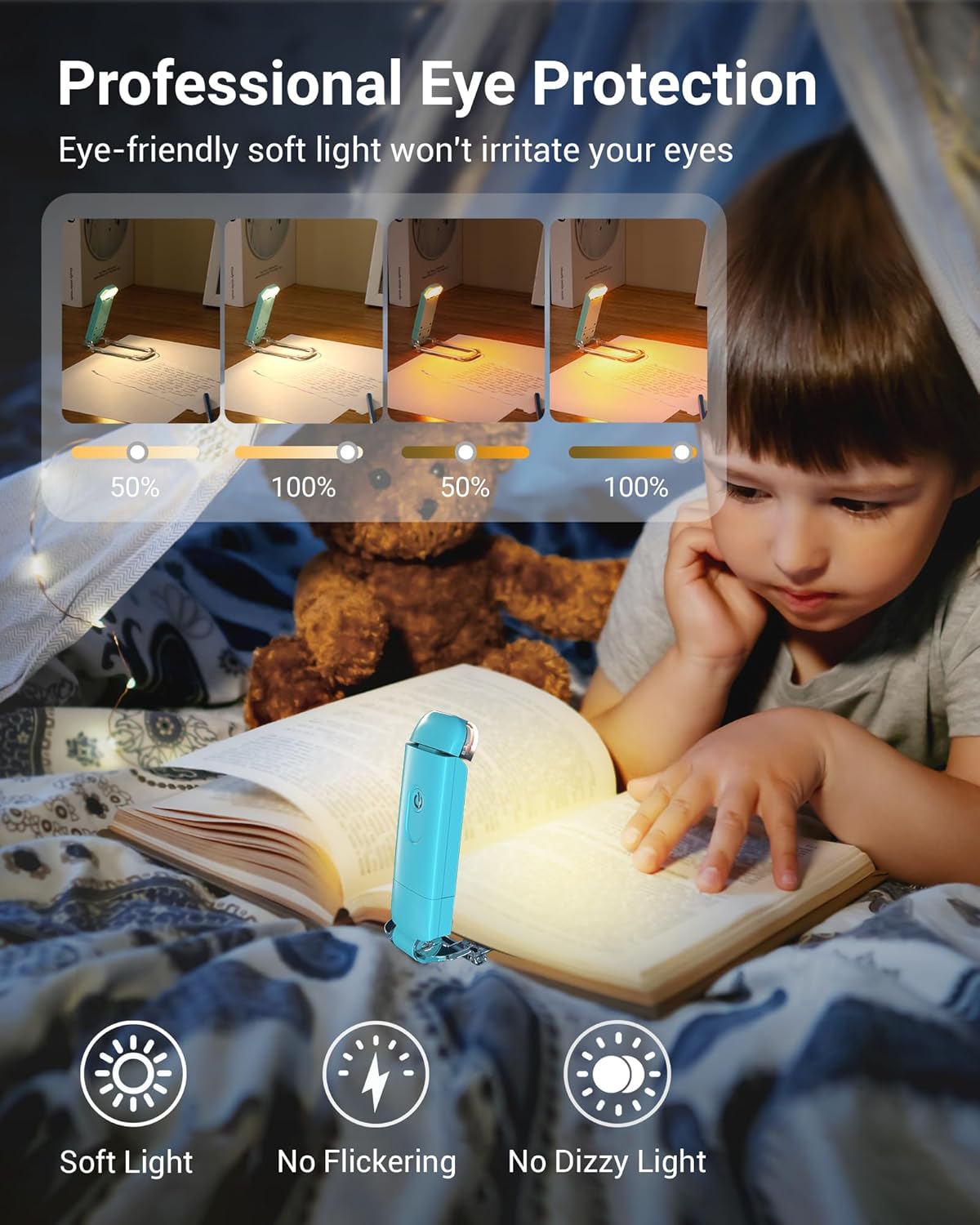 Luz lectura USB recargable brillo ajustable blanco cálido