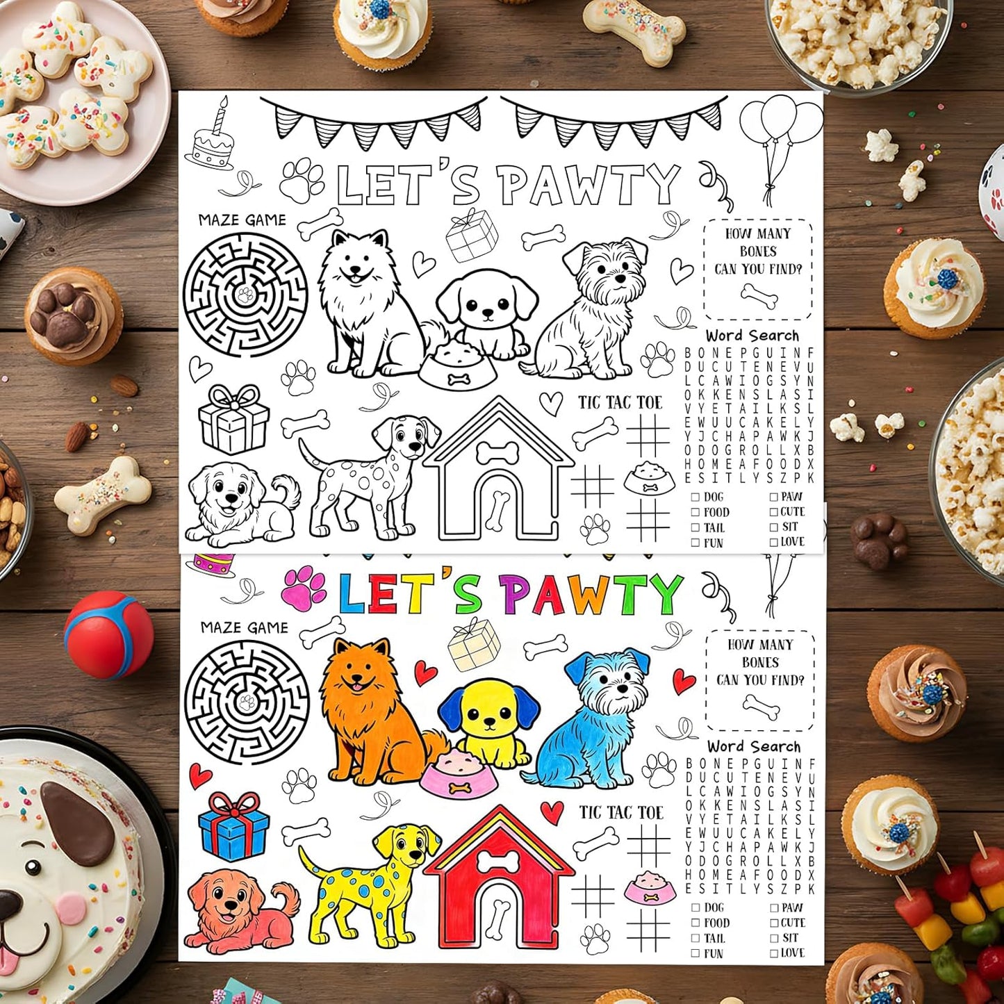 12 Manteles Perros Coloreables Cumpleaños Let's Pawty