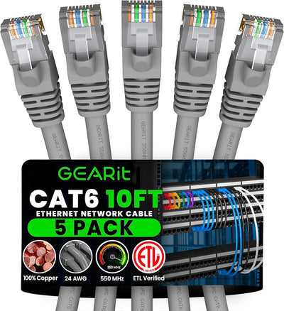 Cable Ethernet Cat6 10pies gris pack5 10Gbps 550MHz