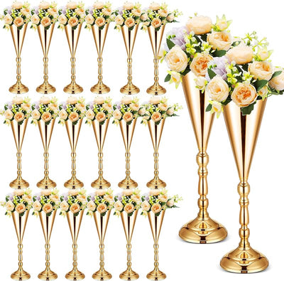 20 Pzas Soporte Trompeta Centro Mesa Dorado Boda