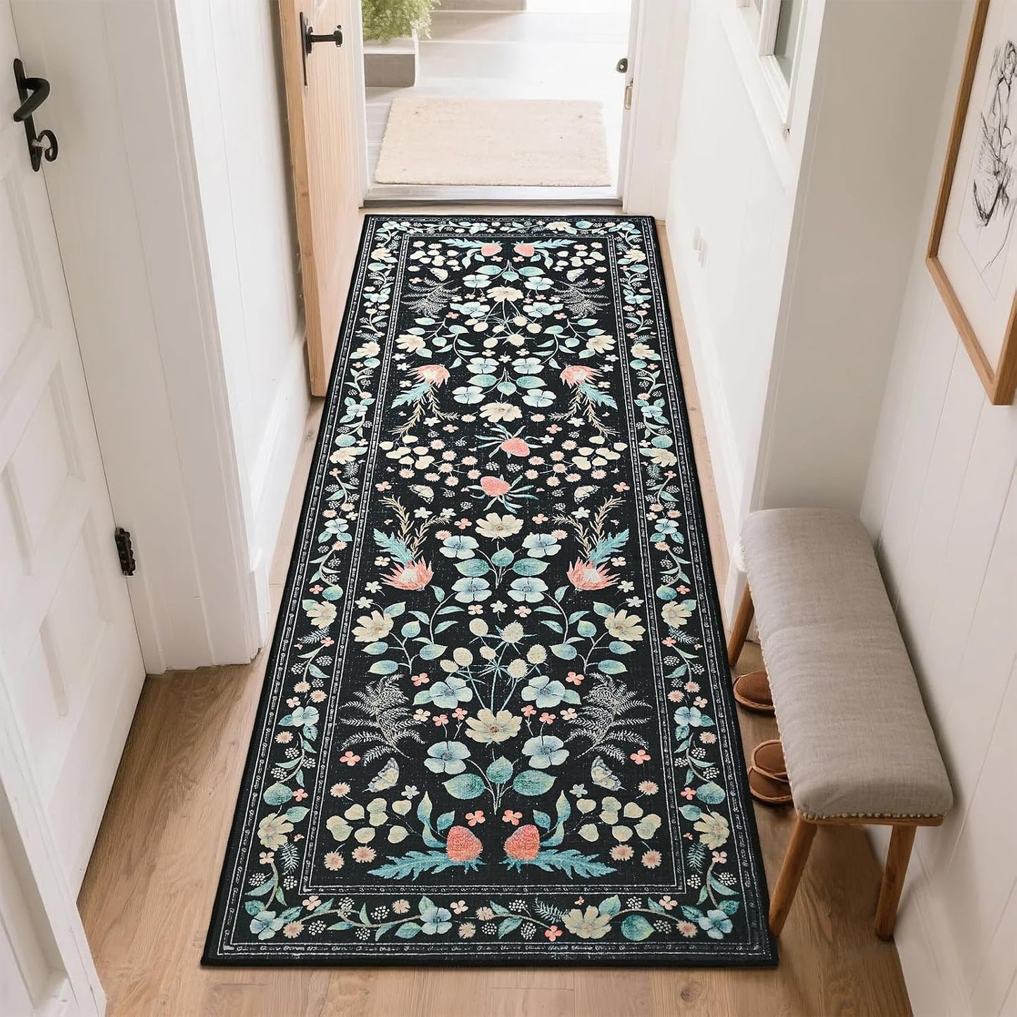 Alfombra pasillo 2x6pulg antideslizante con respaldo TPR negra