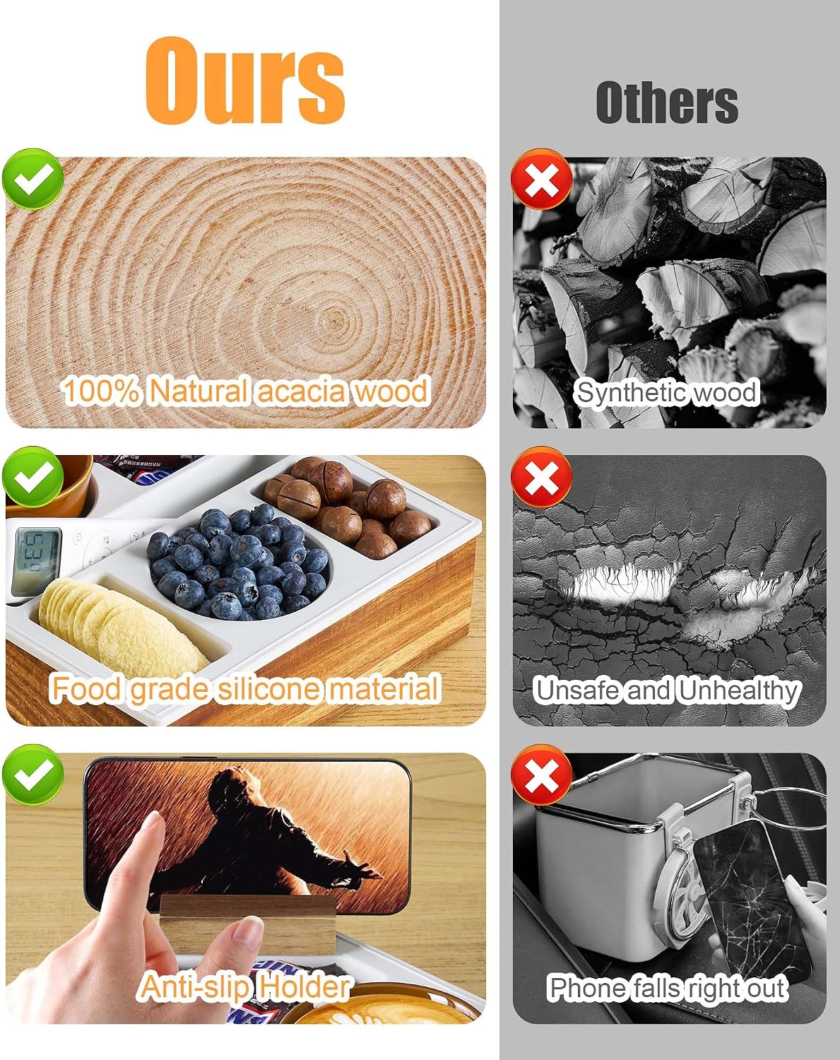 Bandeja portavasos silicona acacia para sofá blanco