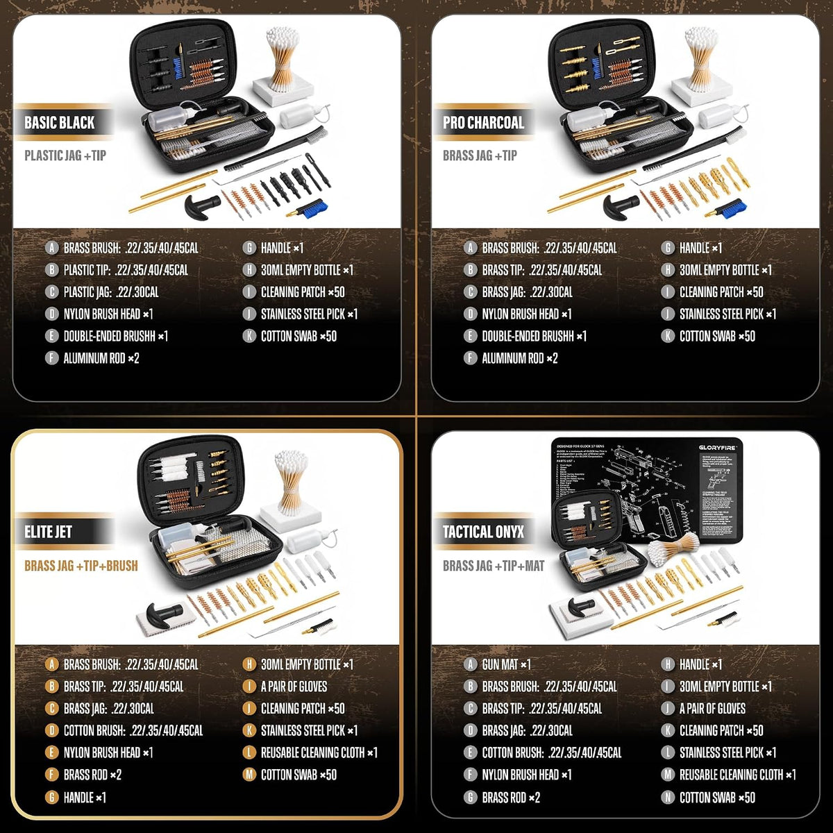 Kit limpieza pistola universal con funda bronce y plástico