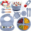 Set alimentación silicona bebé 10 pzas platos sin BPA gris