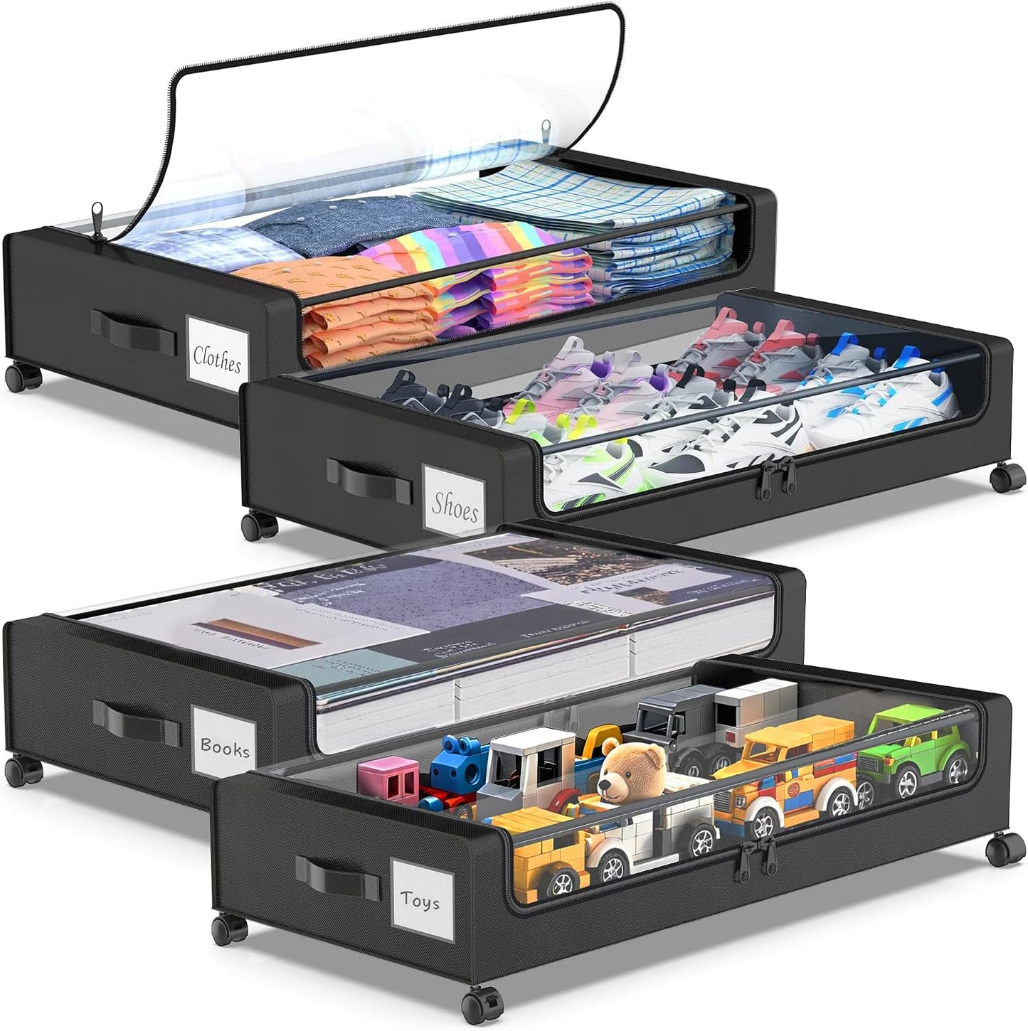 4 Pzas Organiz. Almacenamiento Cama con Ruedas XXL 60L