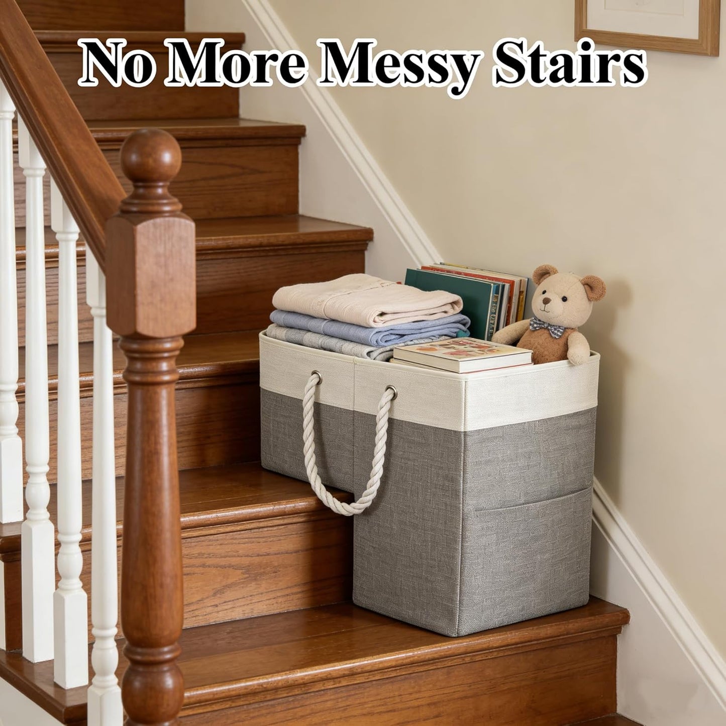 Cesta escalera plegable para madera y alfombradas con asa