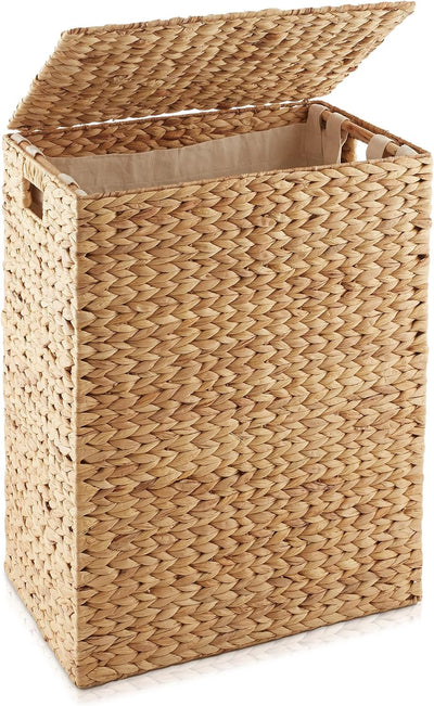 Cesta lavandería tejida jacinto con tapa y bolsa