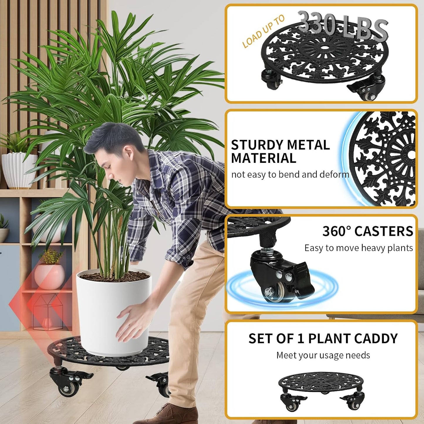 Soporte rodante para plantas 11pulg hierro forjado resistente