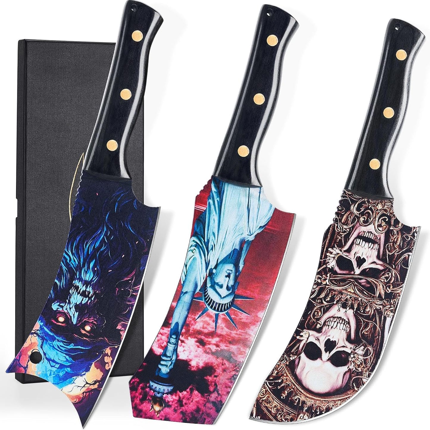 Set 3 Cuchillos Carnicero Forjados a Mano Picador Huesos
