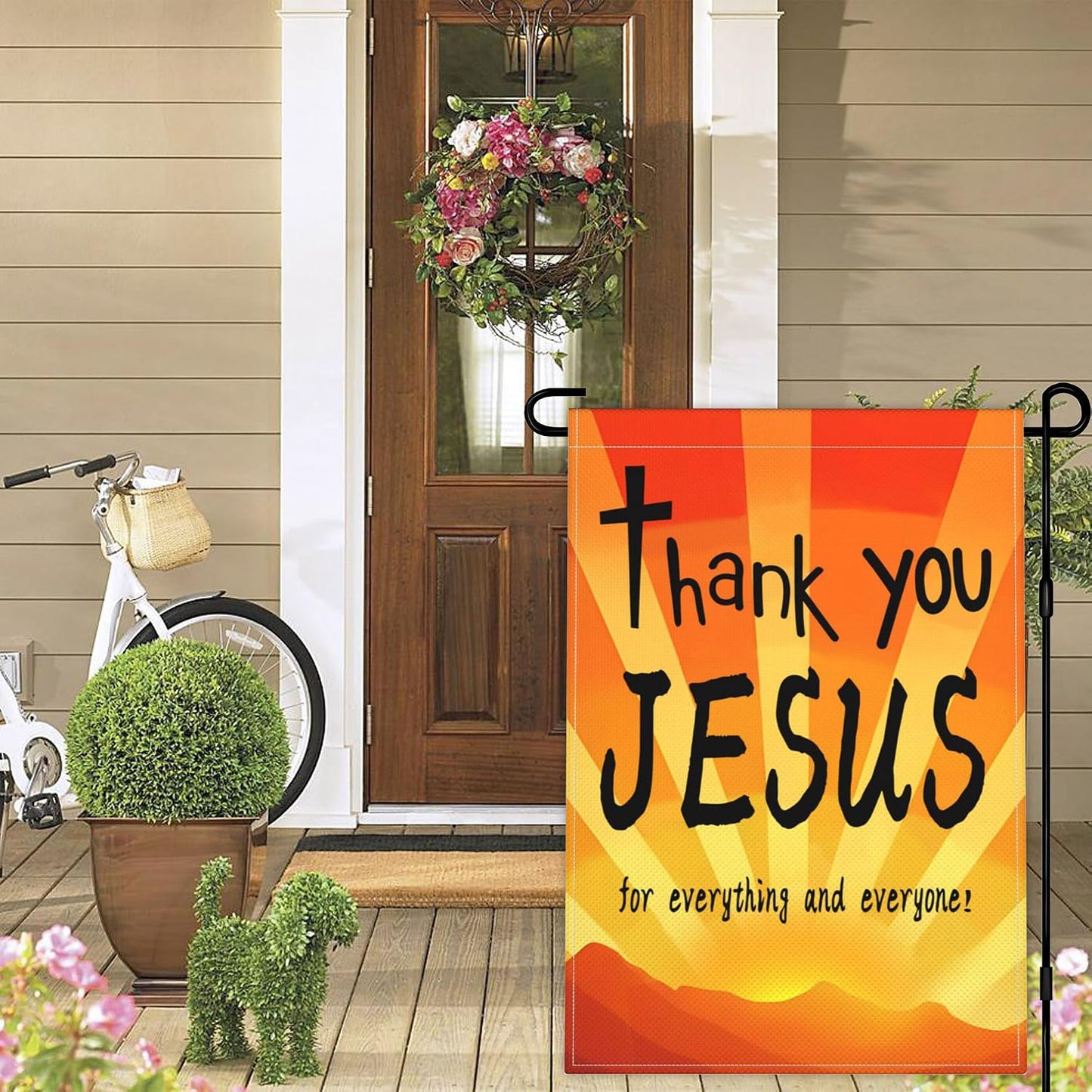 Bandera jardín 12x18" texto 'Thank You Jesus' 3 capas tela