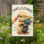 Bandera bienvenida jardín Pascua 12x18pulg tulipanes conejo