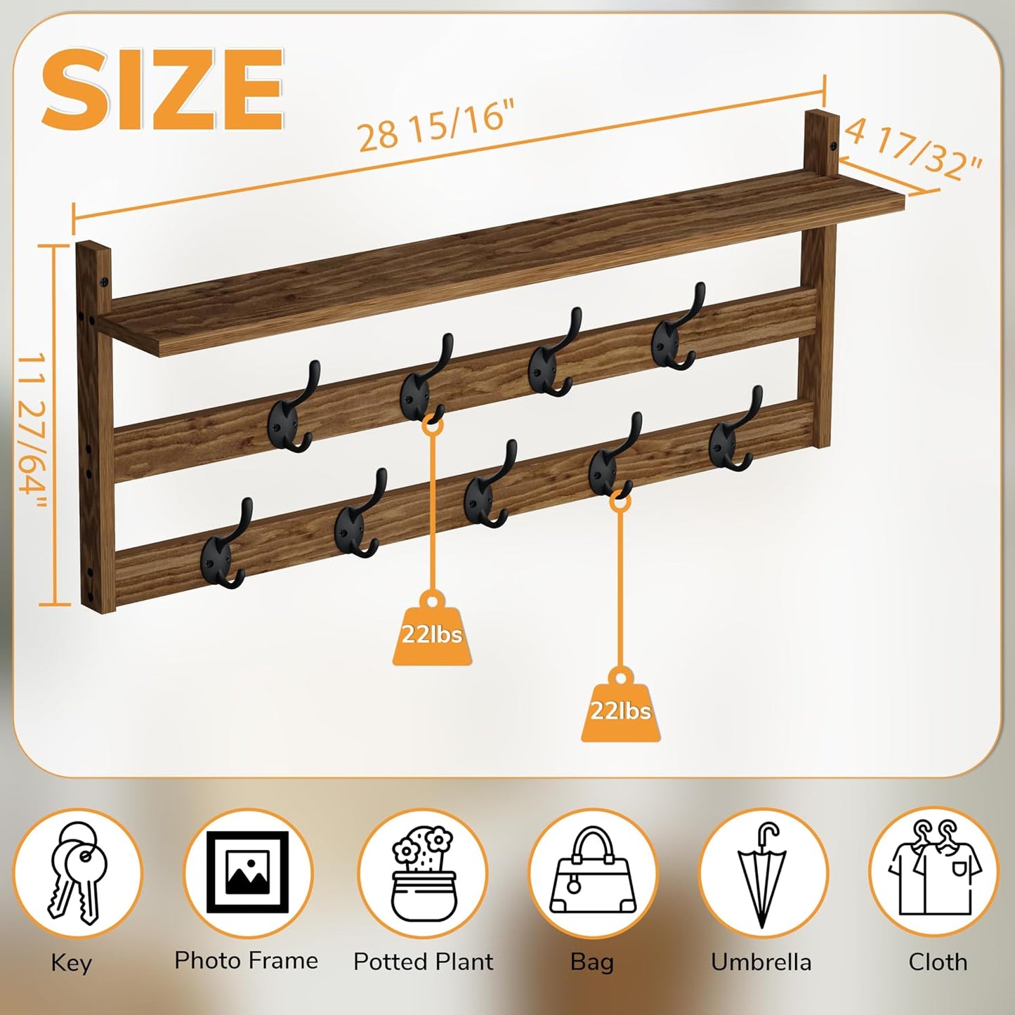 Perchero pared 29" 9 ganchos metal baño dormitorio