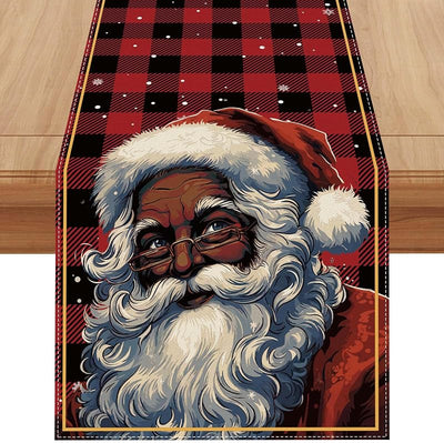 Mesa navidad lino rojo y negro cuadros 72pulg decoración