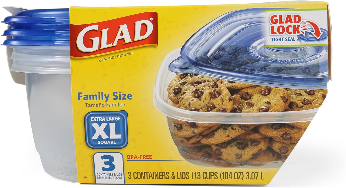 3 Pzas Contenedor Alimentos 104oz Sello Hermético Cuadrado