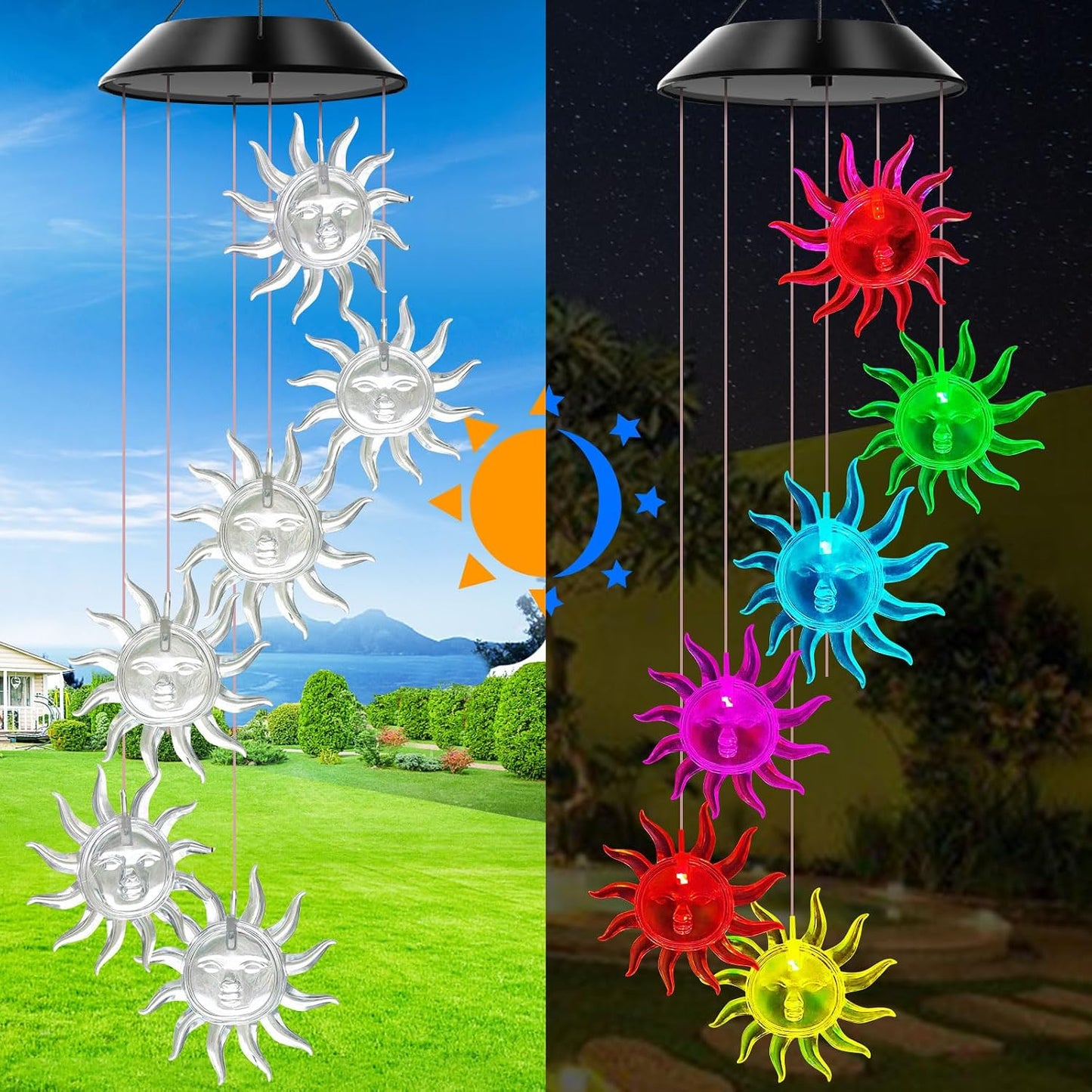 Campanillas viento solar luces cambian color decoración