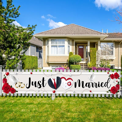 Cartel Just Married para boda patio interior exterior decoración