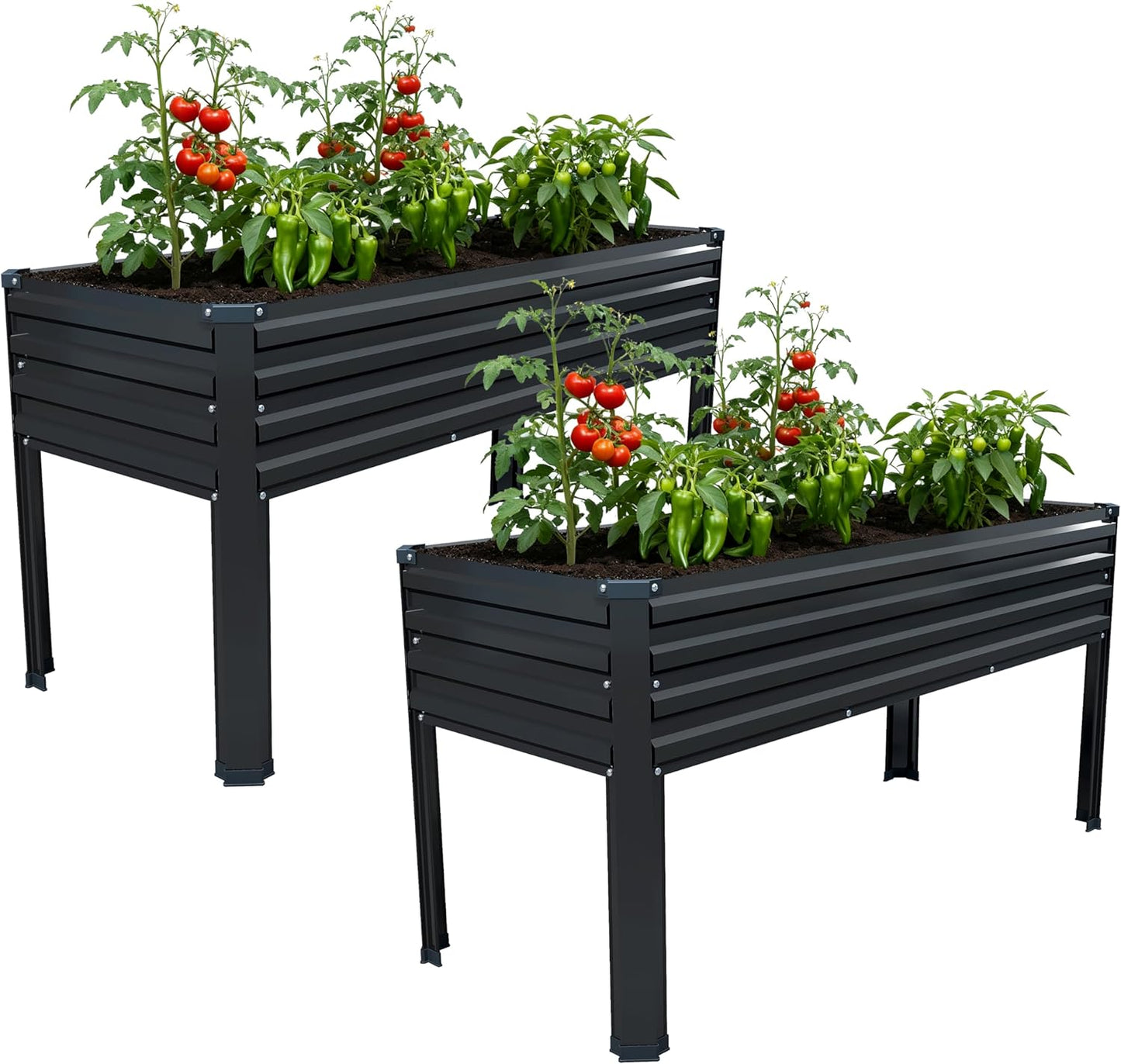 2 Camas Jardín Elevadas Galvanizadas 48x18x32pulg Negro
