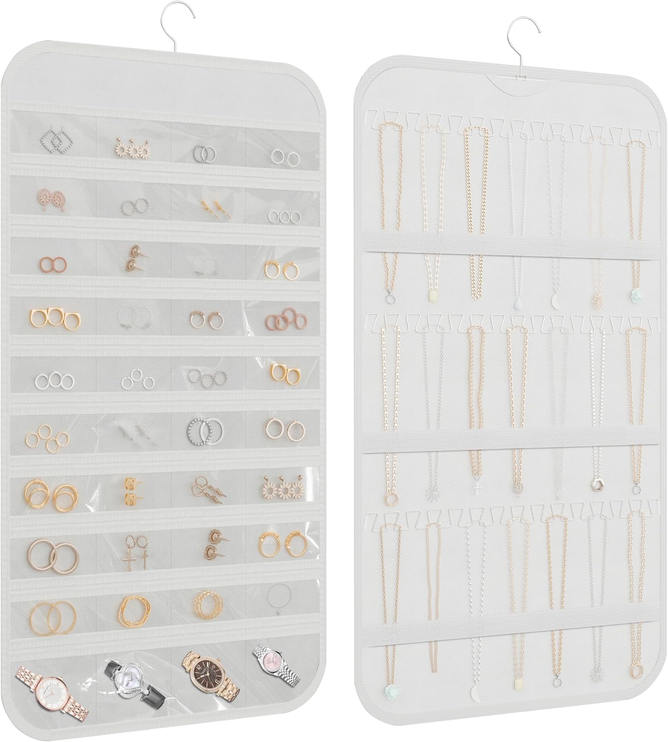 Organiz. colgante joyas 36 ganchos 40 bolsillos blanco