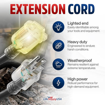 Cable extensión 25ft 12/3 calibre SJTW impermeable negro