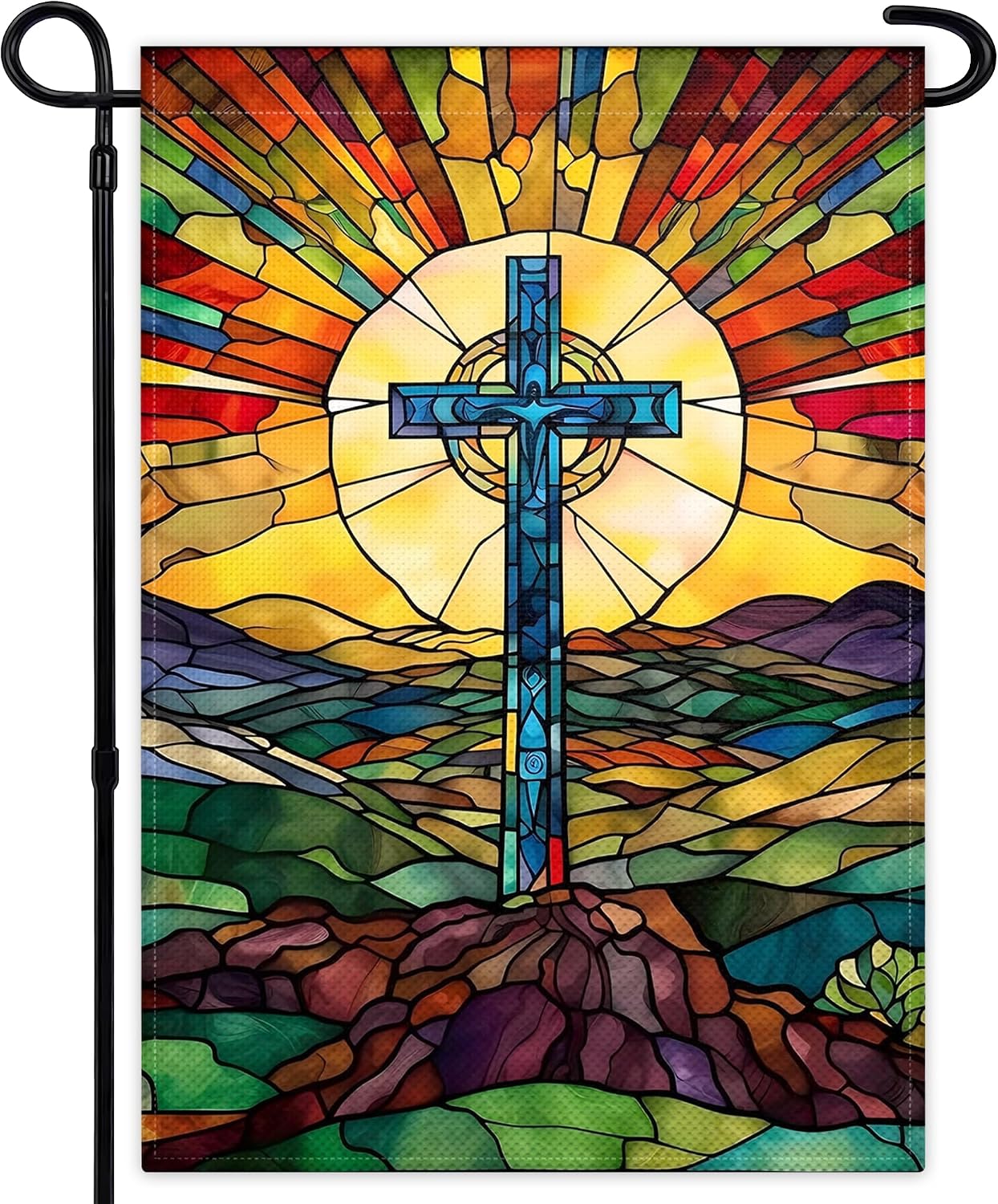 Bandera jardín cruz cristiana 12x18pulg doble cara tela duradera