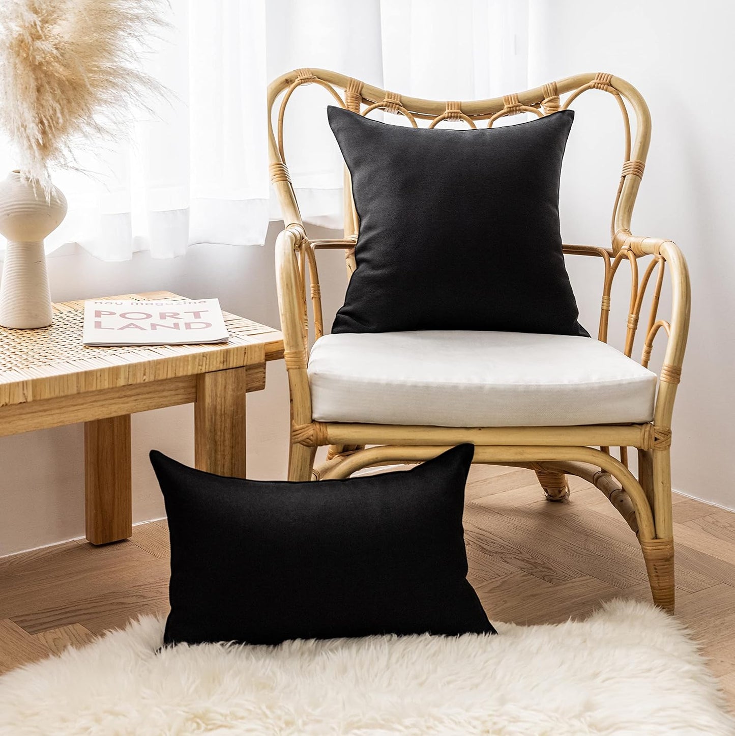 4 Pzas Fundas Almohada Lino Impermeables 16x16" Negro