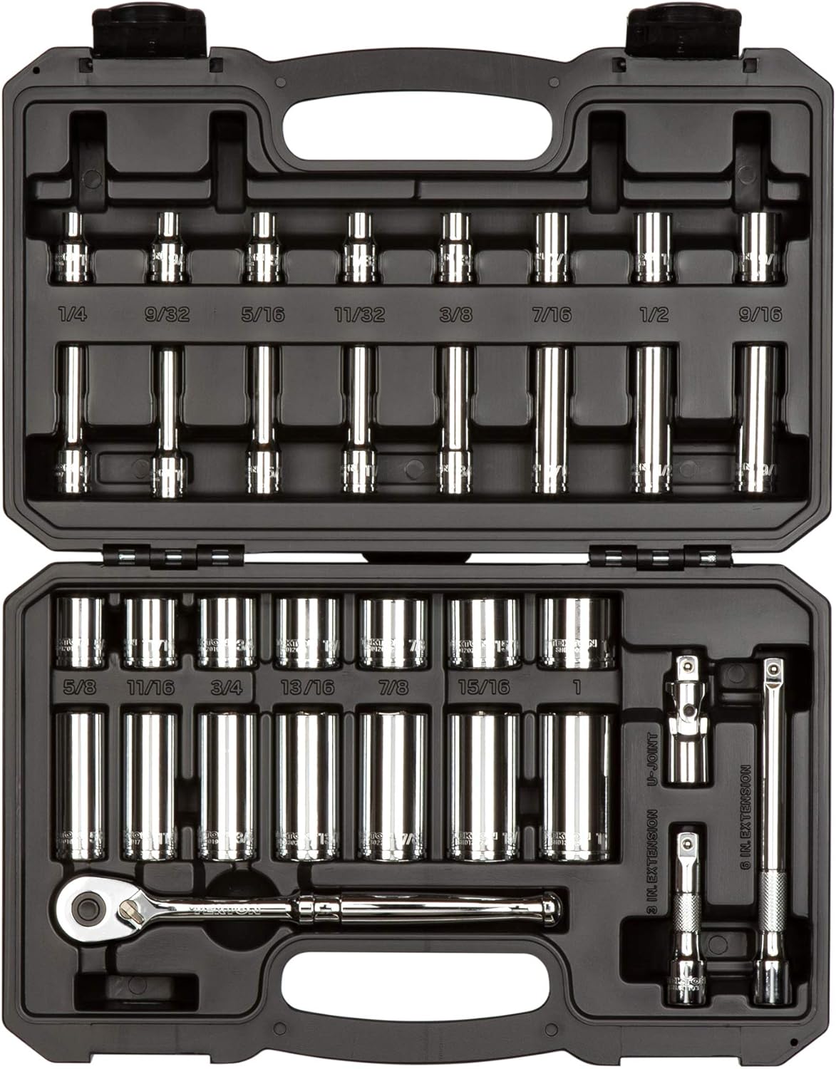Set llaves vaso trinquete 34 pzas 1/4-1pulg