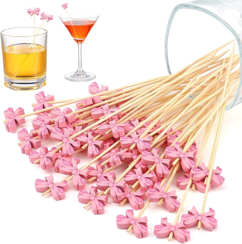 200 Palillos Bambú Lazo Rosa 4.72pulg para Fiesta