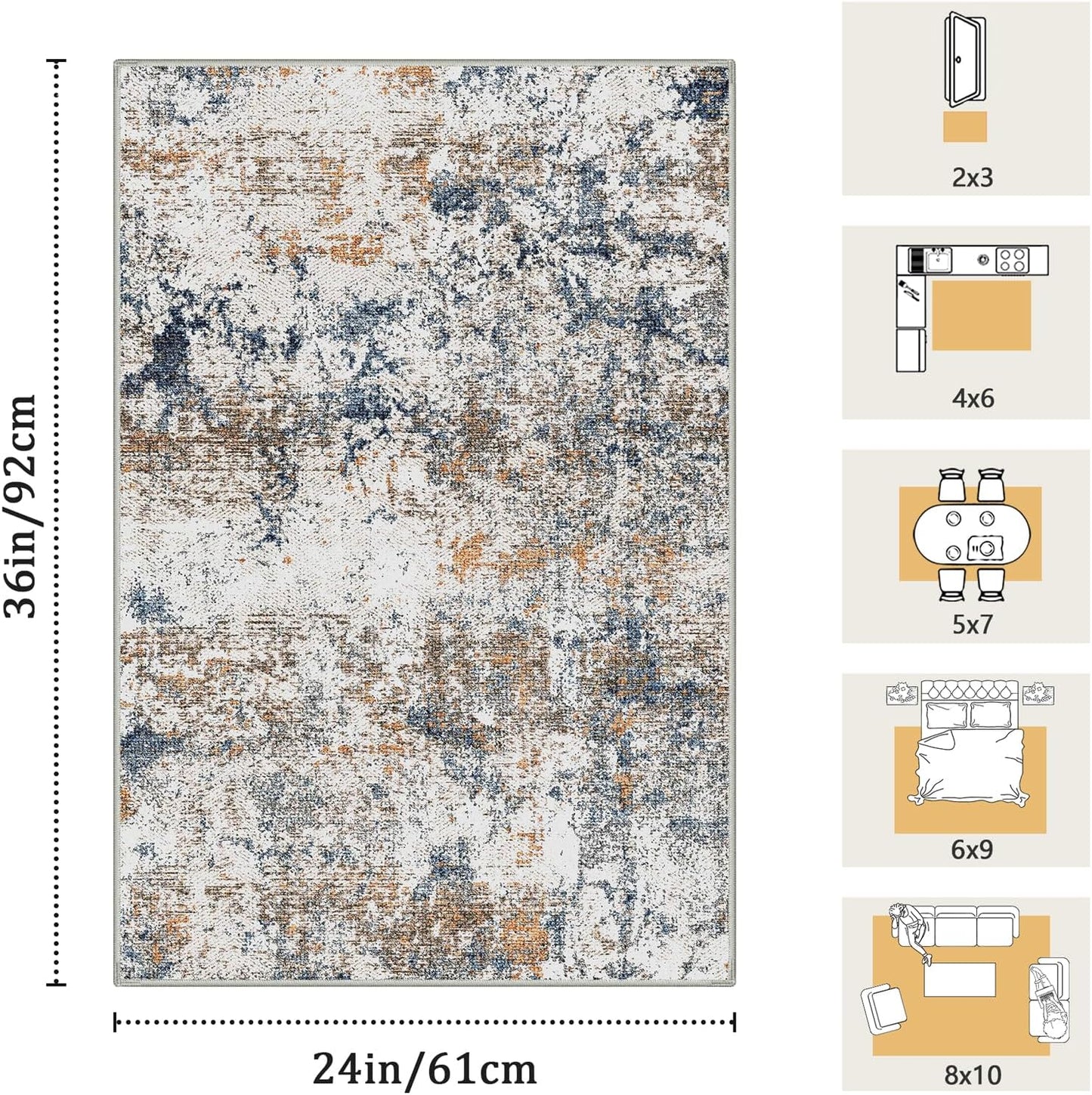 Alfombra área 2x3" suave antiderrap lana sintética