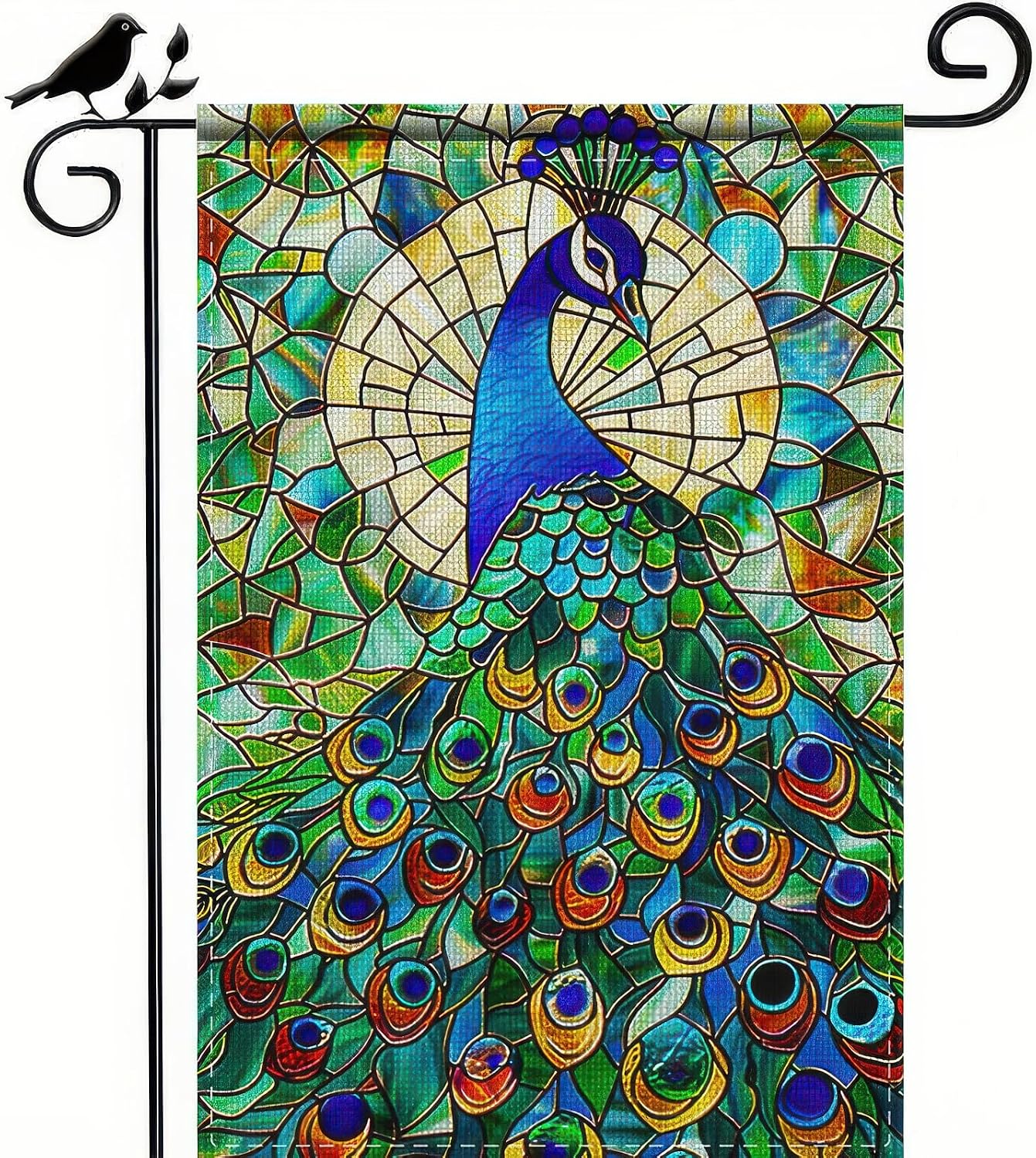Bandera jardín cristal pavo real 12x18pulg doble cara
