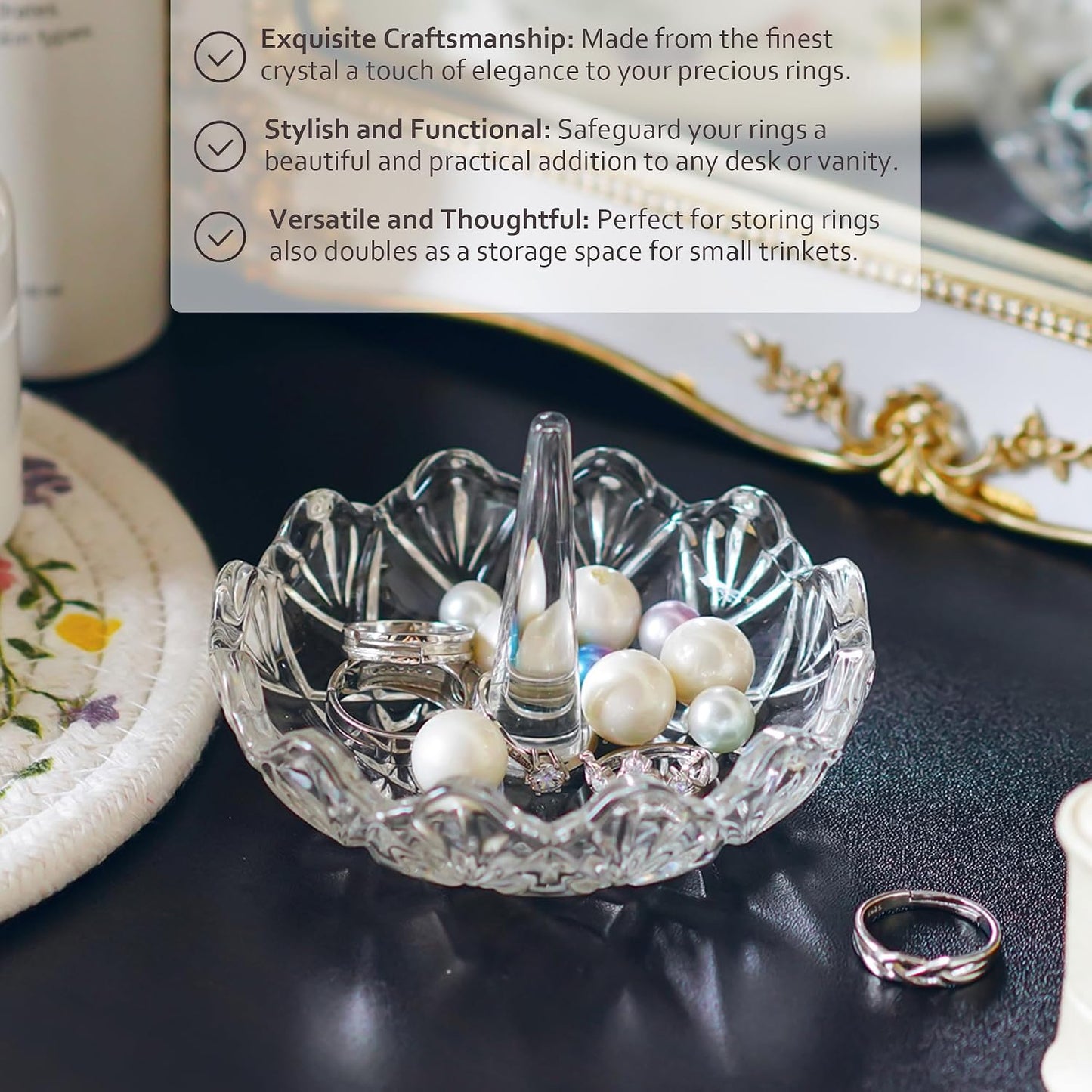 Soporte anillo cristal ondulado para bodas y regalos