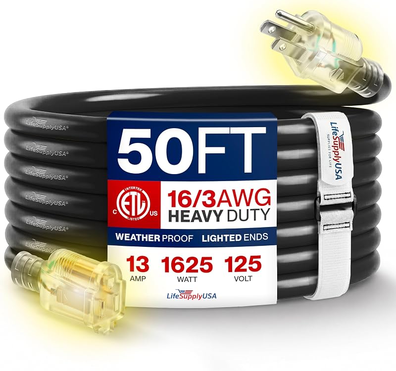 Cable extensión 50ft 16/3 SJTW impermeable 13A 125V negro