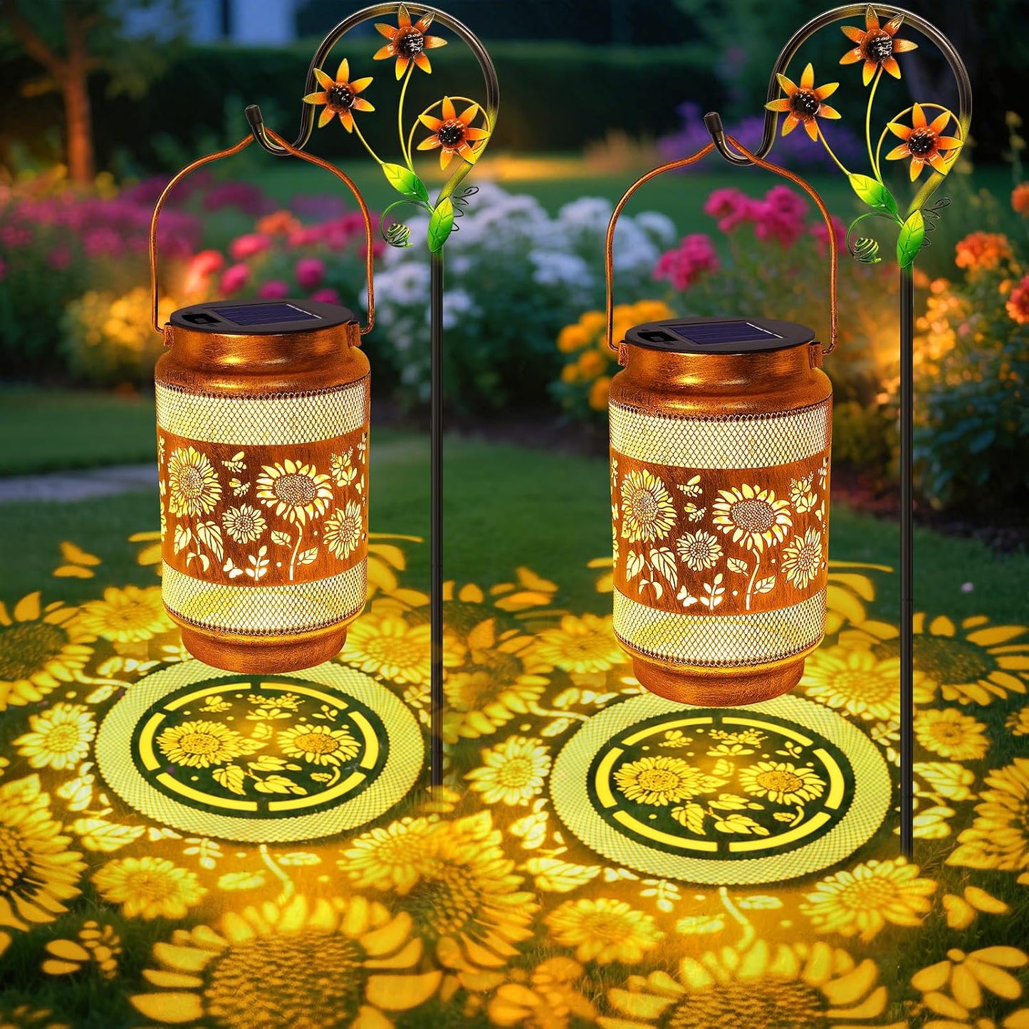 2 Linternas Solares Girasol Impermeables Jardín