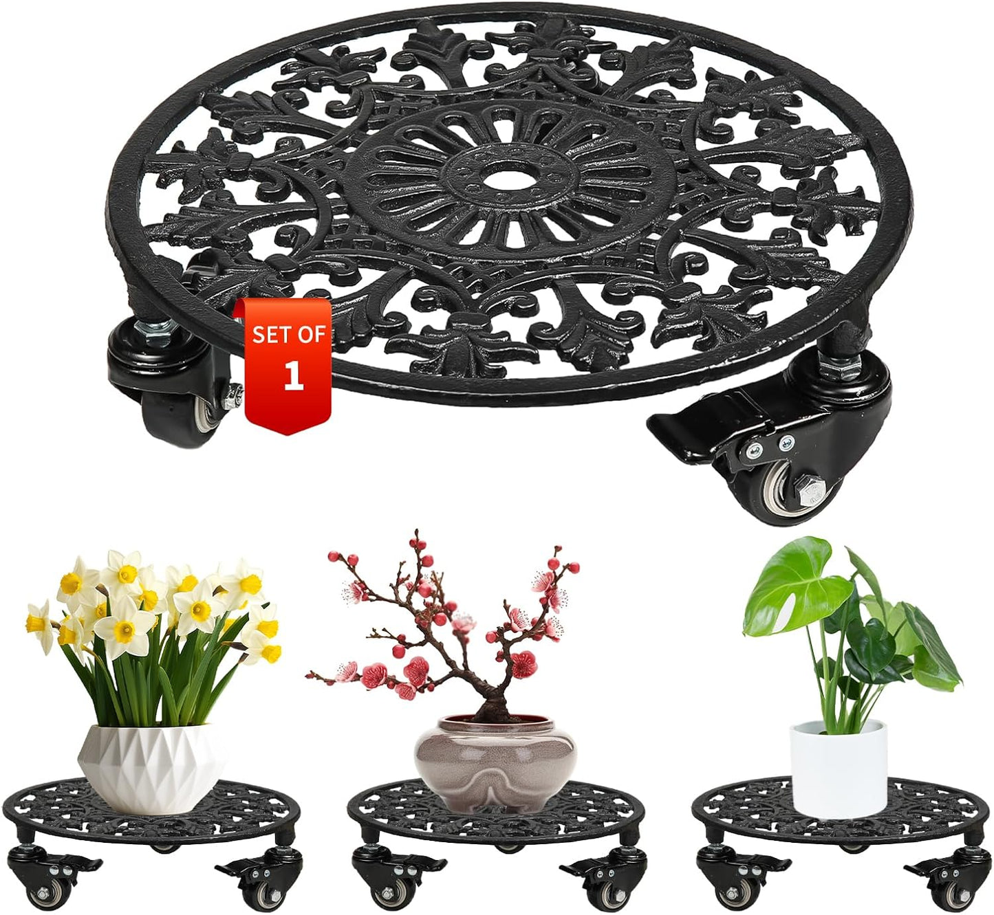 Soporte rodante para plantas 11pulg hierro forjado resistente