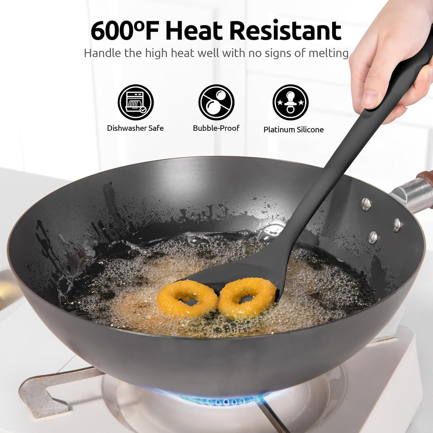 Espátula Wok silicona 13.76pulg largo borde flexible