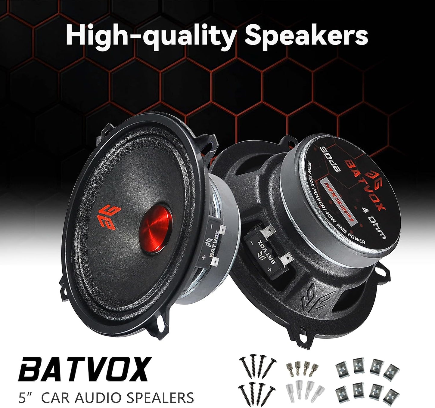 Altavoz 5" 160W 4ohm tapa antipolvo roja auto
