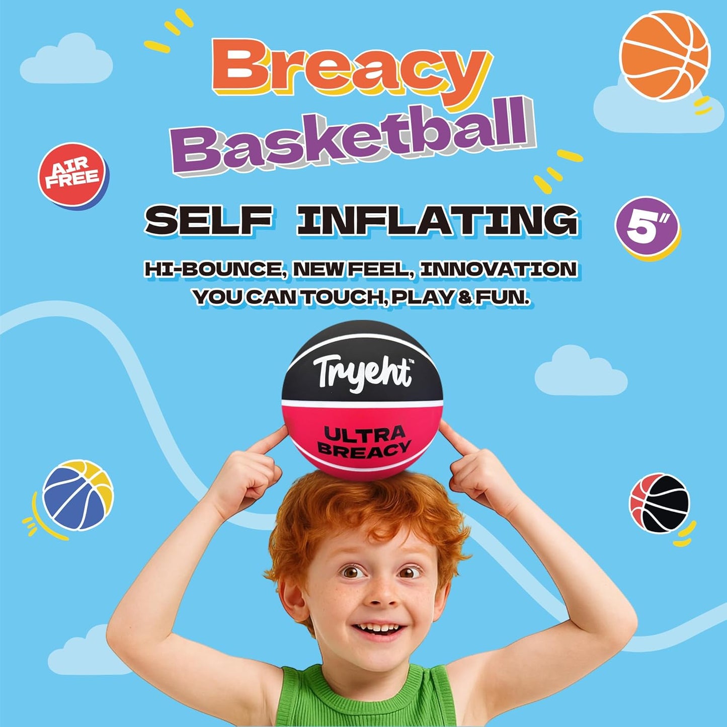 Bola baloncesto 5" autoinflable sin bomba color naranja
