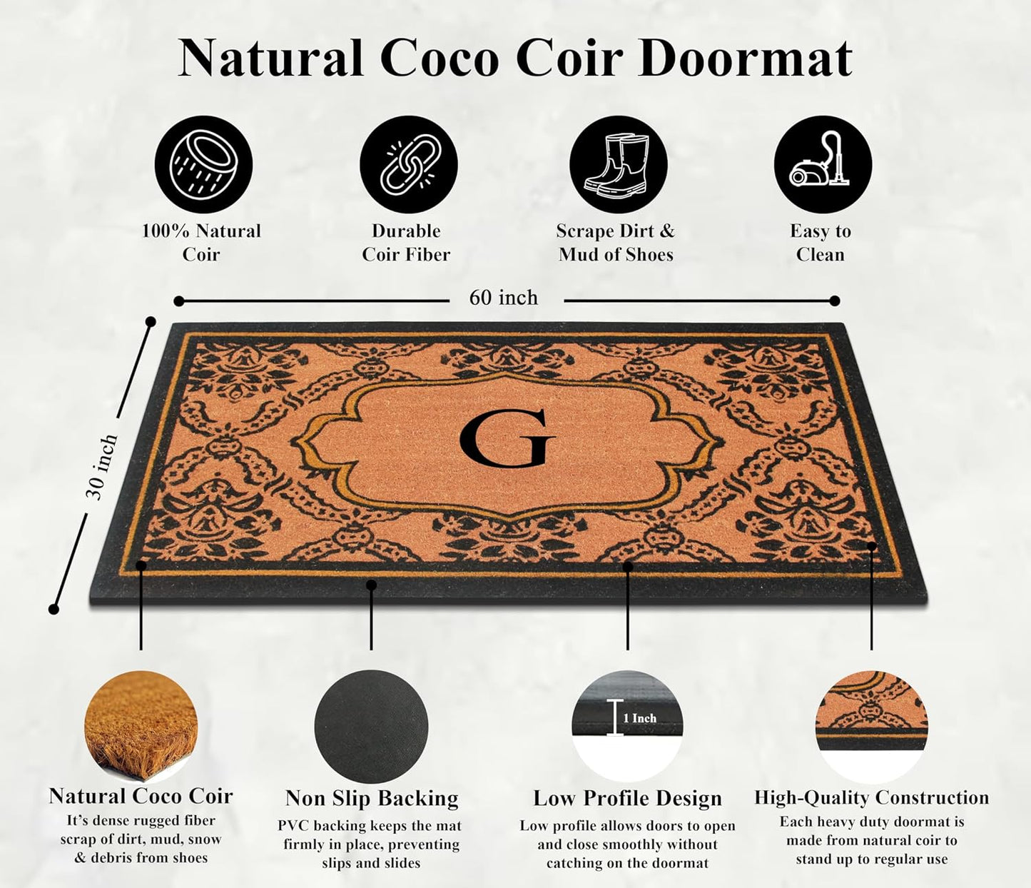 Tapete doble paisley hule fibra coco monograma 30x60