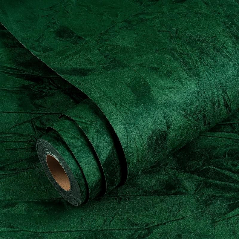 Papel tapiz terciopelo verde oscuro textura dormitorio