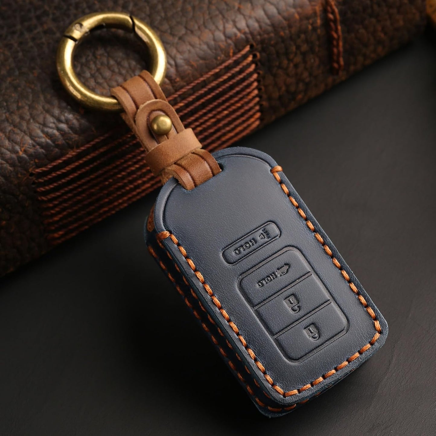 Funda cuero llavero 4 botones Honda 2014-23 azul