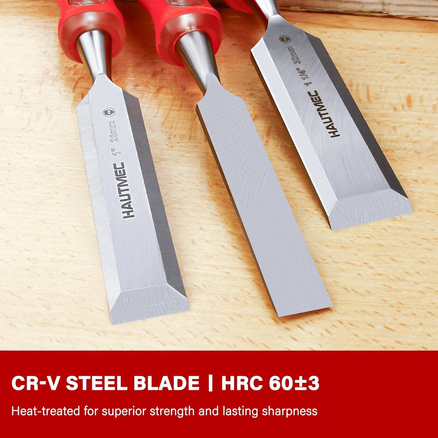 Cincel madera 3/4pulg acero CR-V biselado mango antideslizante