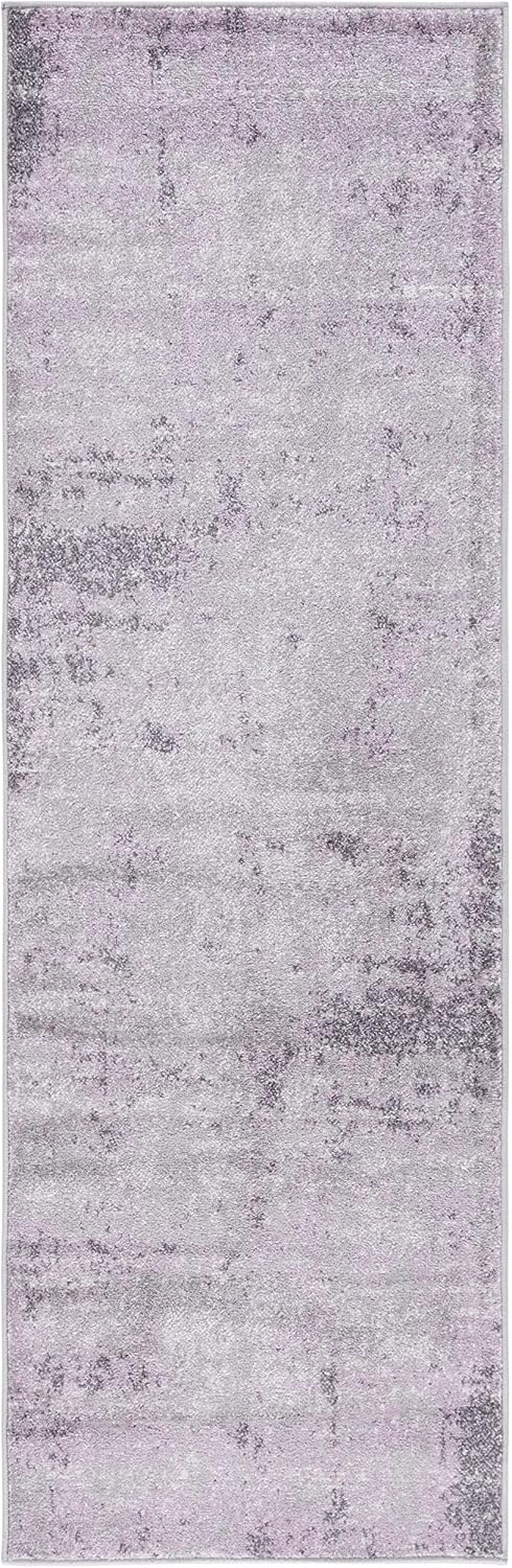 Alfombra pasillo 2'6x6' gris claro y morado abstracta